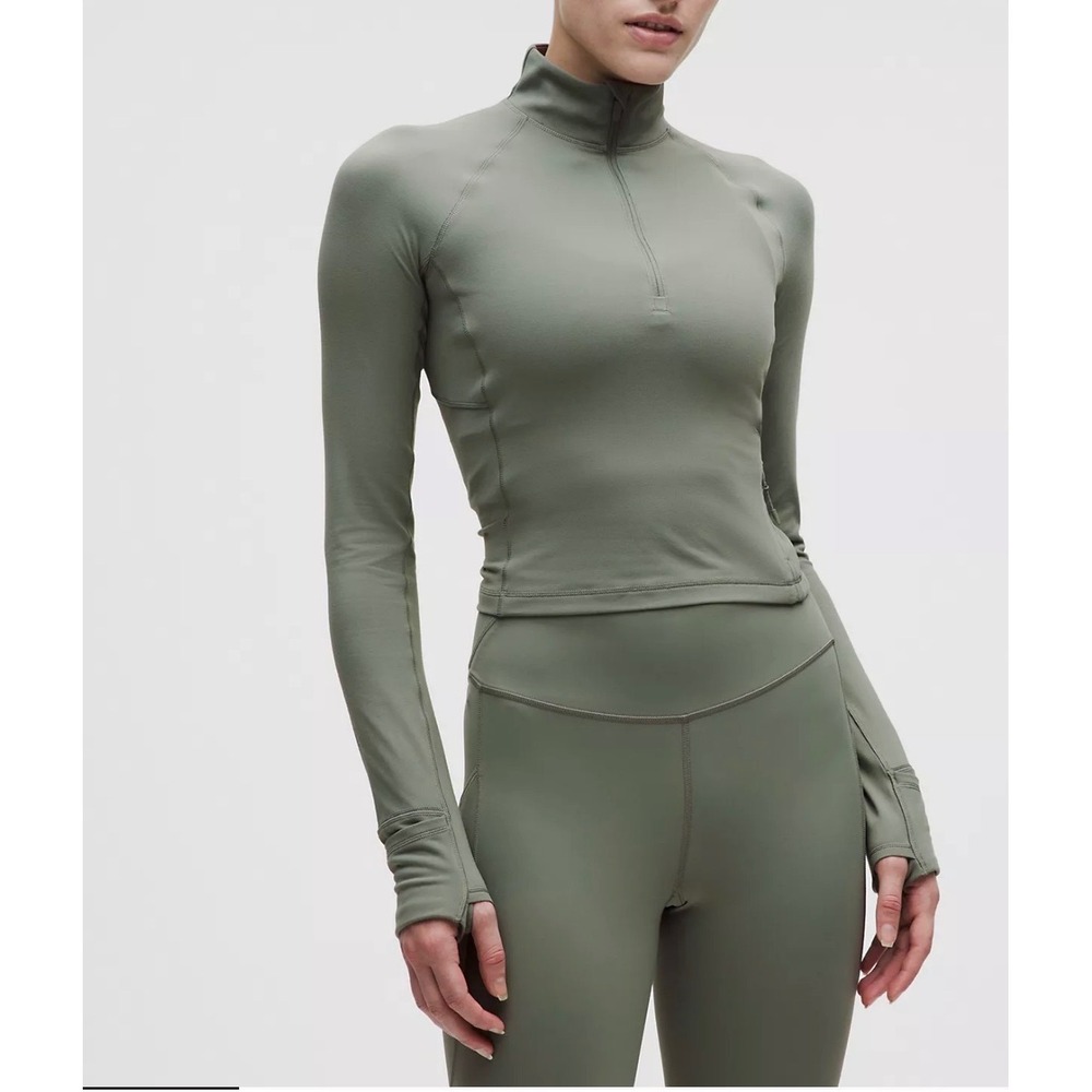 Lululemon It's Rulu Run Ribbed Half Zip Pullover Sage Green XS LW3IO6S